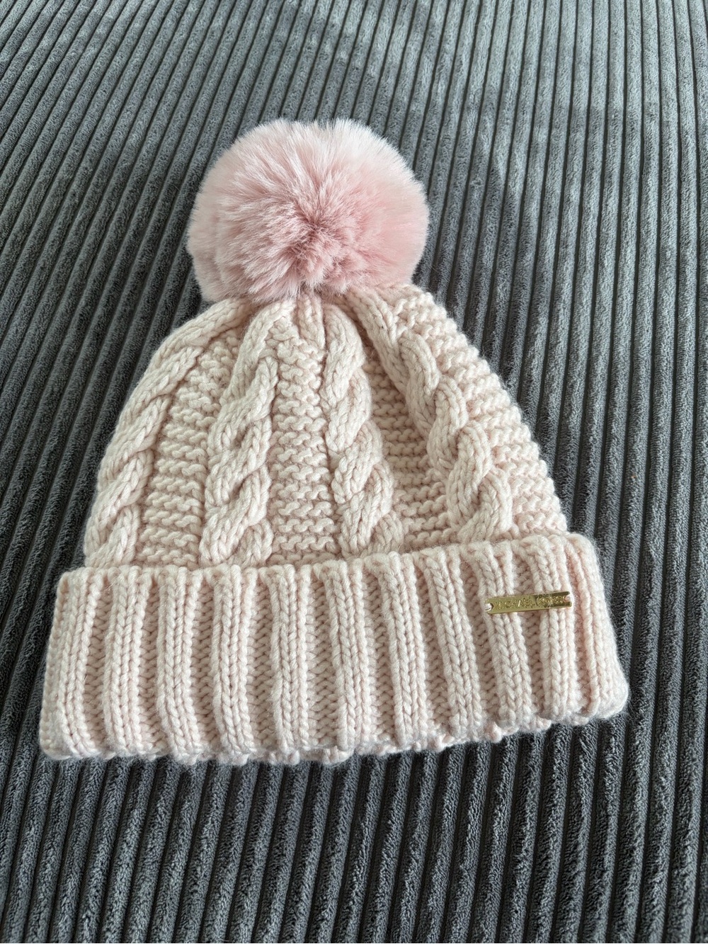 MICHAEL Michael Kors Blush Cable Knit Pom Beanie with Gold Plate
